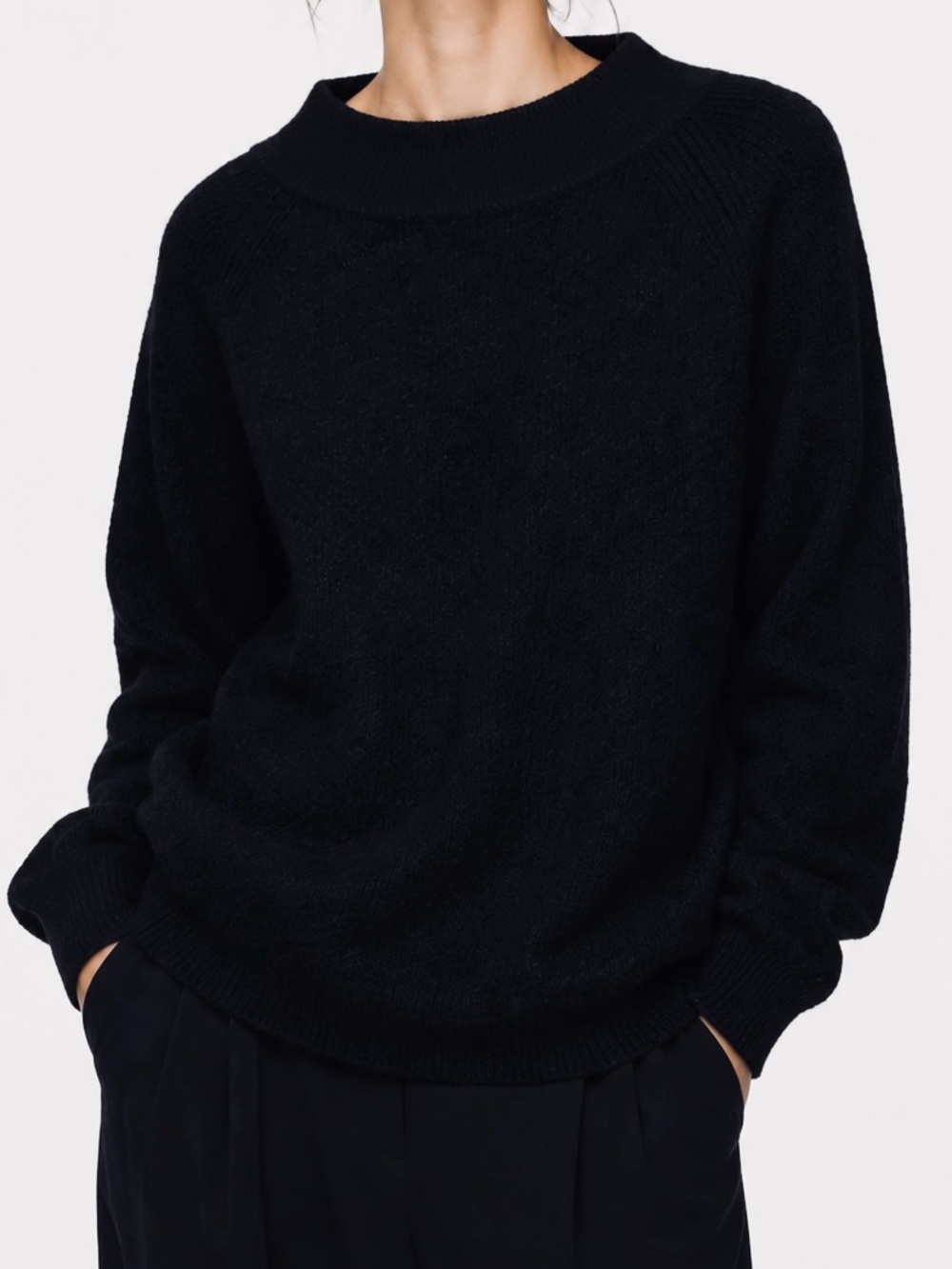 TOPSHOP Chunky Oversized Black Mock Neck Sweater Loose Fitting Minimalist Top